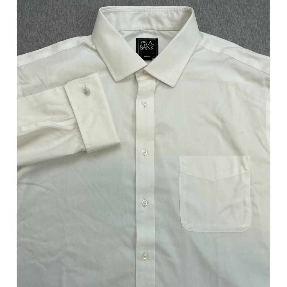 Jos A Bank Shirt Mens 17 - 33 White 100% White French Cuff Button Up Traveler